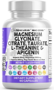 Magnesium Glycinate Complex 1000mg with L-Theanine 200mg Apigenin 50mg Citrate Taurate Supplement -