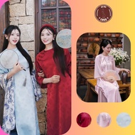 THANH CHI Modern Ao Dai - Straight, Floral, Round Neck, Short Sleeves Ao Dai Set Ao Dai Dress