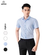 Áo sơ mi ngắn tay nam màu xanh nhạt ADINO vải nến lụa sợi sồi modal dáng công sở slimfit hơi ôm trẻ 