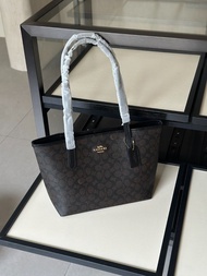 💜Brand New🏆Coach Brown Black Signature Monogram City Tote Bag