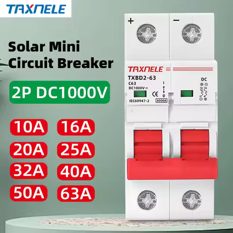 DC 1000V 2P Solar Mini Circuit Breaker Battery Switch 6A 10A 16A 20A 25A 32A 40A 50A 63A DC MCB for 
