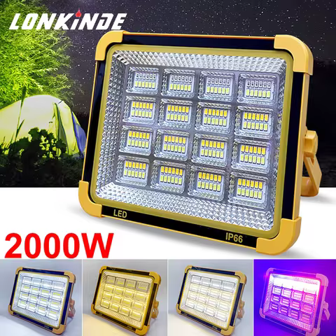 2000Watt Solar Outdoor Camping Light Portable Lantern Emergency Floodlight USB Tent Work Lamp Flashl