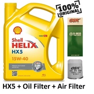 Shell Helix HX5 15W-40 Engine Oil+ (Myvi or Alza) Oil Filter+Air Filter