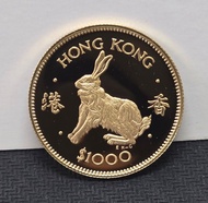 1997年香港生肖兔年紀念精製金幣  参考價約$16100
