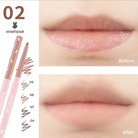 Hyntoor Lip Liner Pen Nude Matte Waterproof Professional Contour Lipliner Pencil Non-stick Cup Black