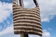 天然棉麻鉤織輕便包/斜背包/側背包/肩背包/購物袋/提袋-日本條紋