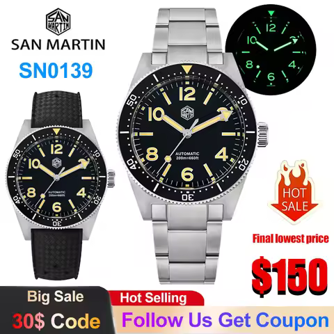 San Martin SN0139 Mechanical Watches 39mm 62mas Sapphire Luminous Luxury Watch NH38 Automatic Moveme