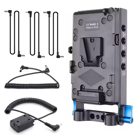FOTGA V Mount V-lock Battery Plate Adapter with 15mm Dual Hole Rod Clamp NP-FZ100 GH5 Dummy Battery 