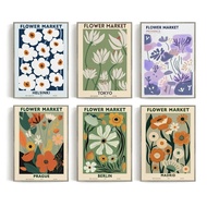 Retro Flower Market White Poppies Berlin Madrid Exhibition Plant Poster Canvas Painting Wall Art Pic