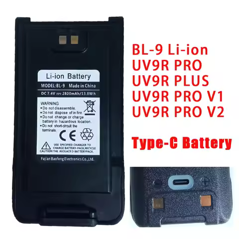 Baofeng UV-9R Pro V1 V2 Battery Type-C Chargable Compacity with UV9R Plus UV9R Pro UV9R V1 Spare Par