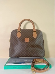 Celine中古凱旋門啡色皮革貝殼包手提斜背包 原裝肩帶日本Vintage