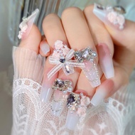 Pure Hand-Weared Nails Flower Lace Bow Manicure Patch Fake Nails Detachable Finished Product U312026