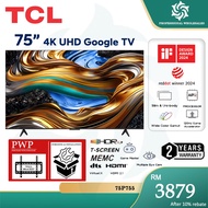 【LOWEST PRICE】TCL 75" 4K UHD Google TV with Wide Color Gamut, MEMC, T-Screen  75P755