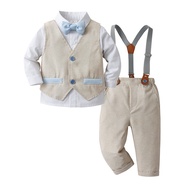 Baby Boy Outfit Set Khaki Vest Suit Baby Boss Outfit for Boy 1-6 Years Old Bow Terno Fashion Wedding