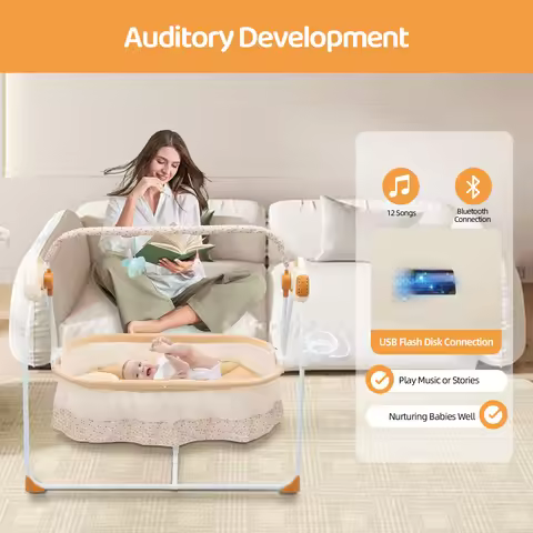 Electric Baby Crib Cradle, 0-18 MonthsInfant Bed Auto Swing with Remote Control&Music,25KG/55LBS Cap