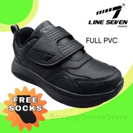 Line7 L7-1111 Kasut Sekolah Hitam PVC Junior/Kids School Shoes Waterproof LINE 7