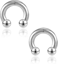PunkTracker 2Pcs Septum Rings Nipple Rings 316L Surgical Steel Horseshoe Circular Piercing Barbell 0