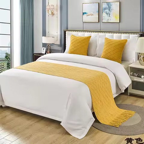 Home Hotel Longer Tassel Bed Runner Solid Plaid Wool Bed Towel Dining Wedding Party Decor Bed Tail T