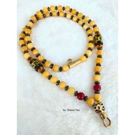 Thai Amulet Necklace, Thai Amulet Necklace, 8mm Yellow Chalcedony Bead Amulet Necklace.