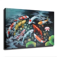 Red Koi Fish Poster Wall Art Picture Print Nine Landscape Lucky Carp Feng Shui Painting Canvas Poste