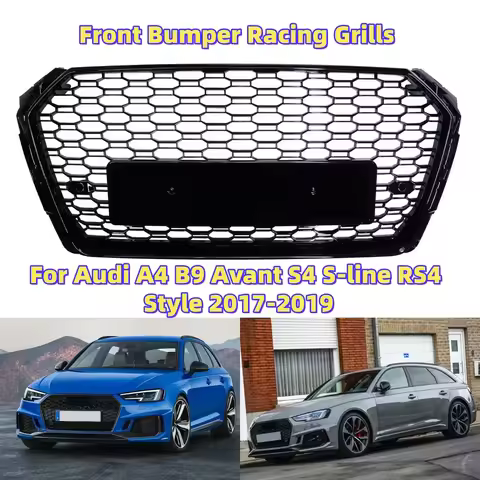Front Bumper Honeycomb Mesh Grille For Audi A4 B9 Avant S4 S-line 2017-2019 RS4 Style Front Bumper G
