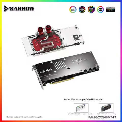 Barrow BS-XFX9070XT-PA GPU Water Block Use for XFX RX 9070 XT Mercury OC Magnetic Air /Gaming Video 