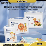 ENMY Dual Tip Acrylic Marker Pen 80/60/48/36/24/12 Colors Set Soft and Fine Brush Kids Presents