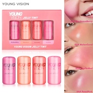 Y O U N G V I S Jelly Blush Dyed Lipstick 4 Colors Set Cheek Dual-use Contouring Rouge Stick