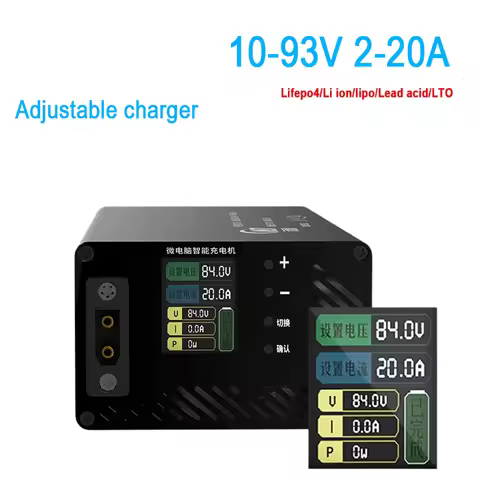 10 - 93V Adjustable Charger 3- 20A for 18650 LiFePO4 Lithium ion Battery 14.6V 16.8V 58.4V 54.6V 87.