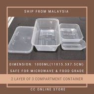 3 Compartment Tray Rectangular PP Food Grade Plastic Food Container/Tiga Segi Empat Bungkus Bekas Plastik (READY STOCK)