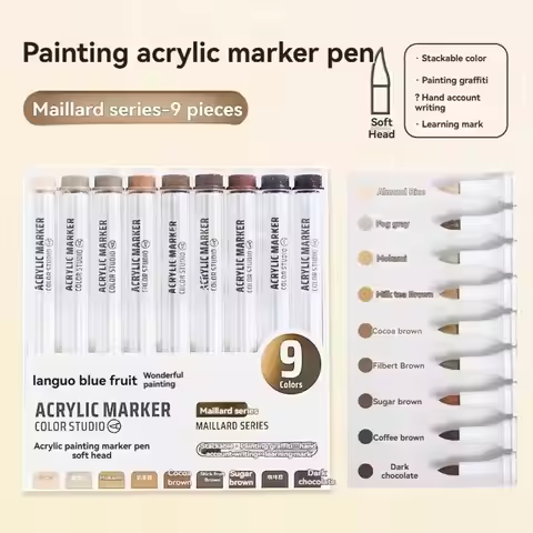 Languo 9 Color Acrylic Paint Marker,Flexible Head,Brightly colored for Stackable Colors,