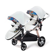 2025new Twins Baby Stroller,aluminum Frame Pu Leather Twin Pram,baby Can Sit And Lying,double Baby S