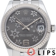 二手勞力士 Datejust 31 男童腕錶，花卉錶盤，型號 178274，附原廠錶盒和保固卡，18K 白金/不鏽鋼材質，灰色錶殼，拋光處理，成色極佳。