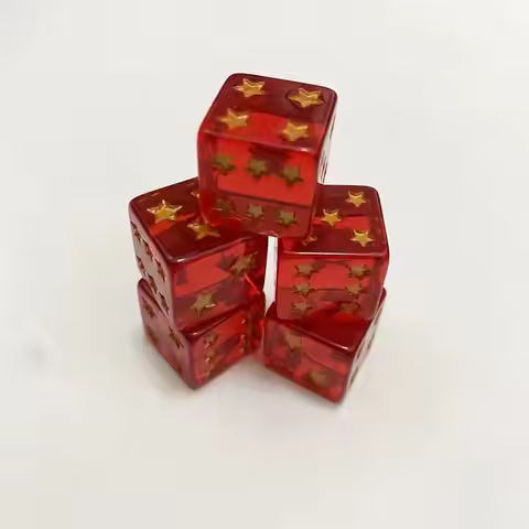 2/4/6PCS Red Transparent Star Dice Resin D6 Six Sided Gold Star Pattern Dicing Set for Family Board 