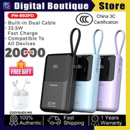 (3C Certified) Pineng PN-892PD 22.5W 20000mAh Slim Portable Powerbank with Fast Charge Built-in Cabl