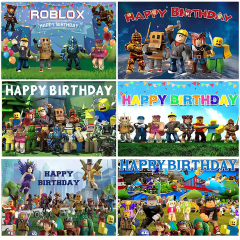 Cartoon Roblox Birthday Party Supplies Background Boys Sandbox Robot Backdrop Photography Studio Kid
