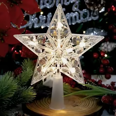 A 15-Centimeter Transparent Five-Pointed Star-Shaped Christmas Tree Decoration With LED Lights Is Su