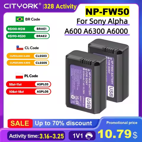 NP-FW50 NPFW50 NP FW50 Battery with USB-C Input for Sony Alpha A6500 A6300 A6000 A5000 NEX-3 A7 A7RI