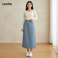 Lovito Skirt Denim Asimetris Bertali Wanita L99ED969