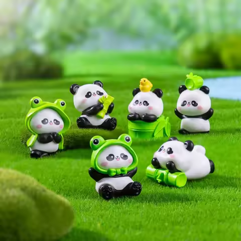 6pcs Cute Resin Mini Panda Figurine Kawaii Accessories House Decoration Desk DIY Garden Home Decor A