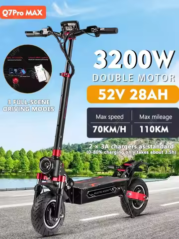 BOYUEDA Q7Pro Max E-Scooter 3200W Dual Motor 52V28AH Battery NFC Activated App Control Escooter Sile