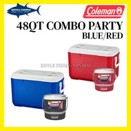 COLEMAN 48QT + 9QT RED/BLUE COMBO PARTY CIRCLE ICE BOX SET