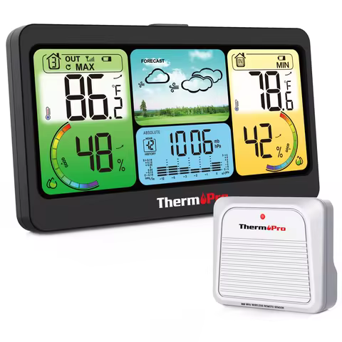 ThermoPro TP280 1000FT Home Weather Station Wireless Indoor/Outdoor Thermometer, Equipped with a Sen