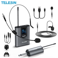 TELESIN MIC-UHF-02 UHF Wireless Microphone 50m Transmission Distance Mic Set Handheld Microphone + Headset + Lavalier Microphone for Live Stream Teaching Recording Business Conference