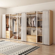 HY/🎁Walk-in Iron Solid Wood Hanger Cloakroom Wardrobe Metal Hanger Floor Open Wardrobe with Curtain 23XA