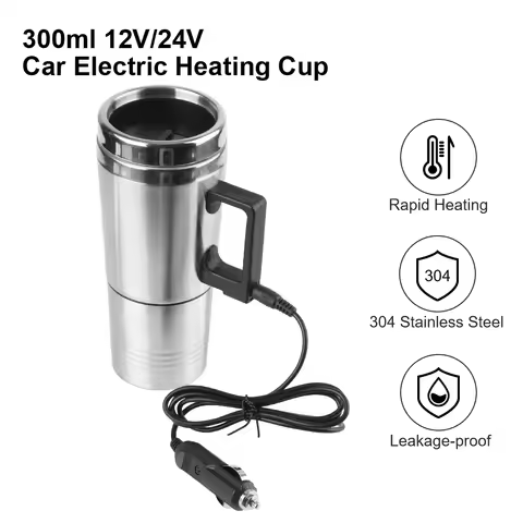300ml Mug 12V Car Kettle Electric Heating Cup Milk Coffee Mug 24V Truck Kettle Camping Travel Kettle