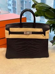 Hermès🌟Birkin 25 黑銀 霧面方塊鱷魚皮 stamp K