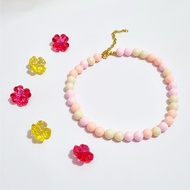 Necklace - K-333 - choker beads in pastel pink