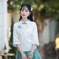 cheongsam dress muslimah 旗袍 兩件套 Literary Chinese Style Cheongsam Top Ear Picker Tang Suit