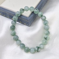 稀有 冰潤綠底飄花 手串 手珠 珠串 | 天然緬甸玉A貨翡翠